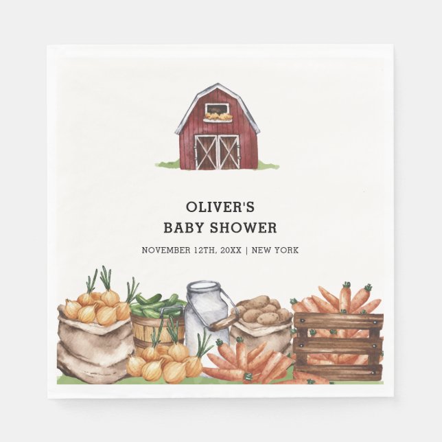 Rustikales Land lokal Grown Veggie Babydusche Serviette (Vorderseite)