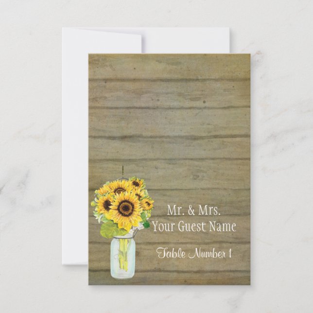 Rustikales Land Mason Jar Blume Sonnenblume Bouque Einladung (Vorderseite)