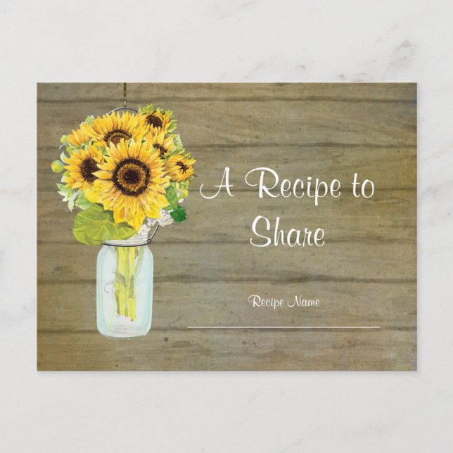 Rustikales Land Mason Jar Blume Sonnenblume Bouque Postkarte (Vorderseite)