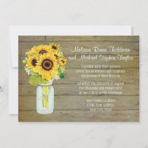 Rustikales Land Mason Jar Blume Sonnenblumen Hänge Einladung