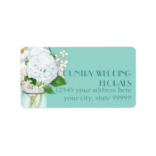 Rustikales Land Mason Jar Blume White Hydrangeas Adressaufkleber