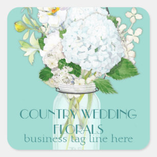 Rustikales Land Mason Jar Blume White Hydrangeas Quadratischer Aufkleber
