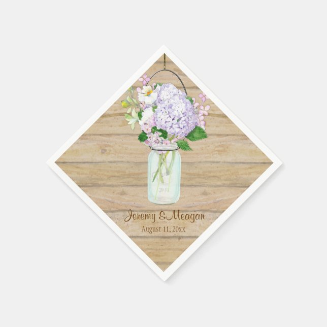 Rustikales Land Mason Jar Blume White Hydrangeas Serviette (Ecke)