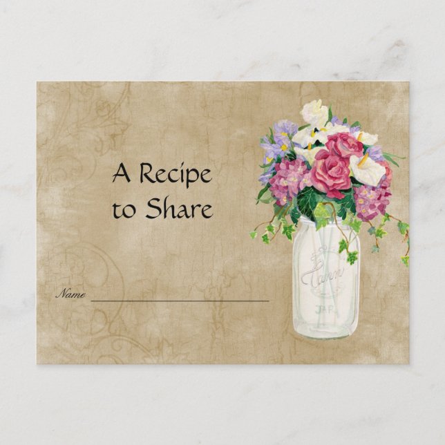 Rustikales Land Mason Jar Bouquet Bridal Rezept Postkarte (Vorderseite)