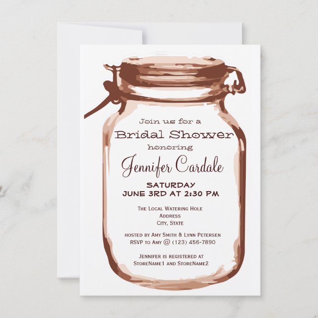 Rustikales Land Mason Jar Bridal Dusche Einladunge Einladung (Vorderseite)