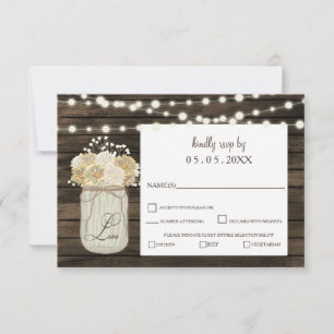 Rustikales Land Mason Jar Daisy Barn-Hochzeit RSVP Karte