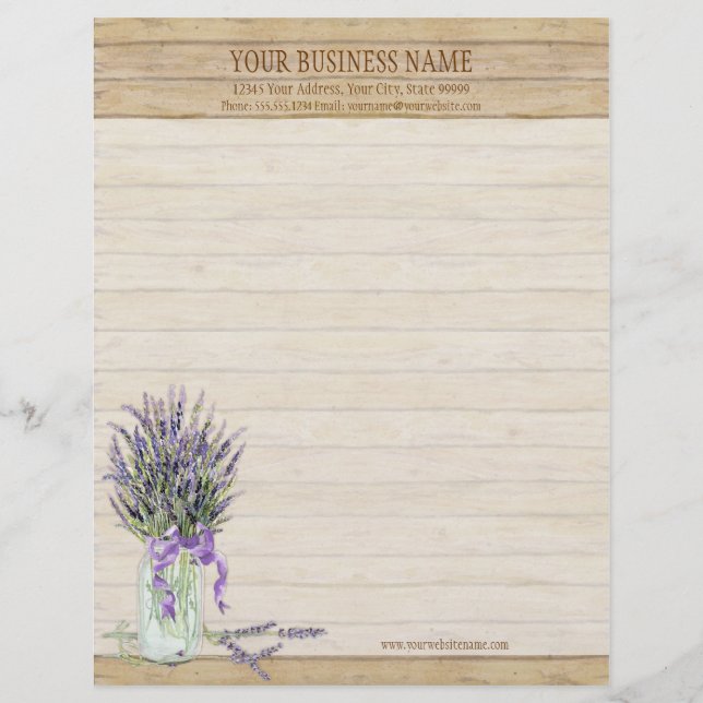 Rustikales Land Mason Jar French Lavender Bouquet Briefkopf (Vorderseite)