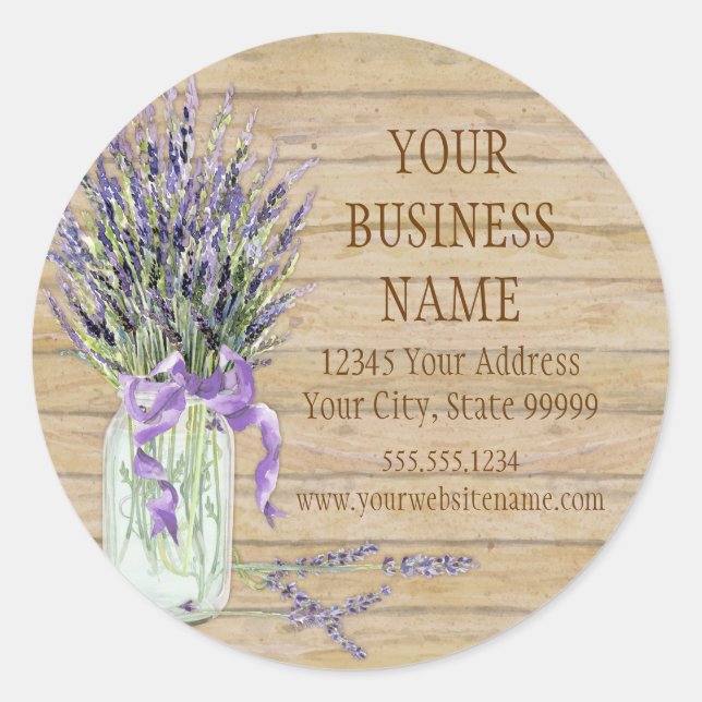 Rustikales Land Mason Jar French Lavender Bouquet Runder Aufkleber (Vorderseite)