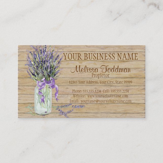 Rustikales Land Mason Jar French Lavender Bouquet Visitenkarte (Vorderseite)