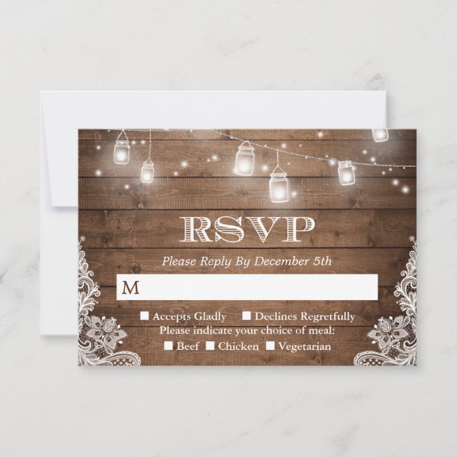 Rustikales Land Mason Jar String Lights UAWG RSVP Karte (Vorderseite)