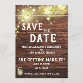 Rustikales Land Mason String Leuchten Save the Dat Einladung