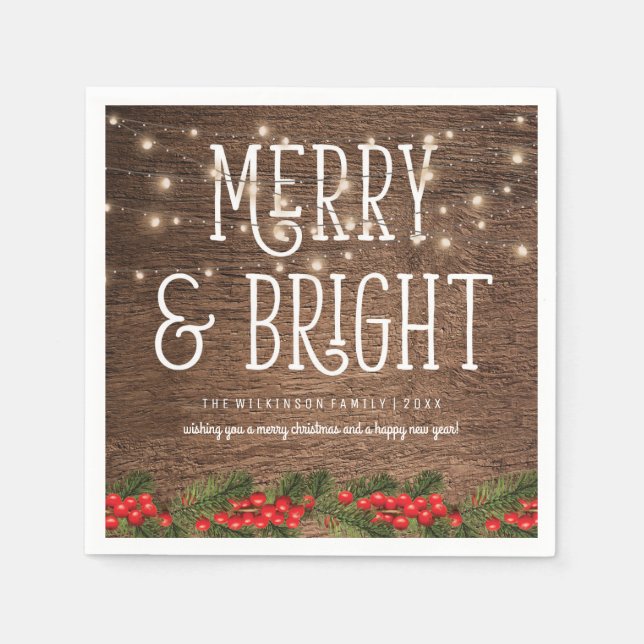 Rustikales Land Merry & Bright Weihnachten Serviette (Vorderseite)