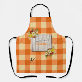 Rustikales Land mit Monogramm Orangengingham Schürze
