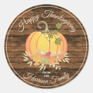 Rustikales Land Personalisiert glücklich Thanksgiv Runder Aufkleber