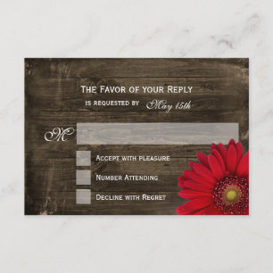 Rustikales Land Red Daisy Wood Wedding RSVP Cards Karte