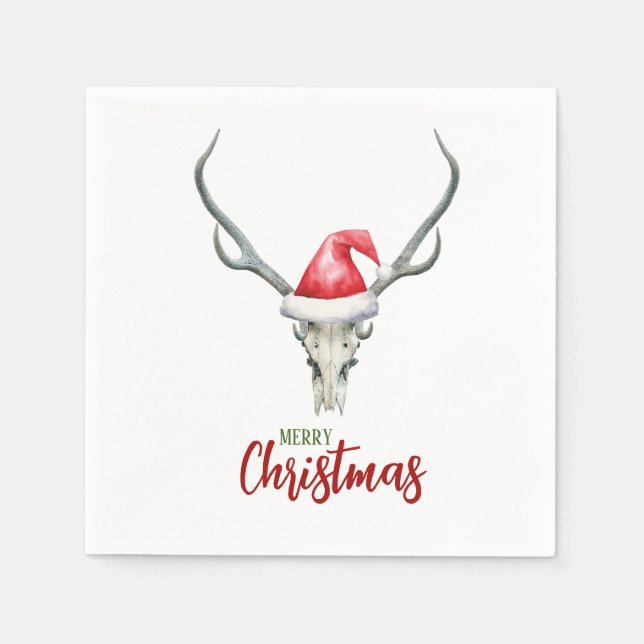 Rustikales Land Rentier Skull & Santa Ha Weihnacht Serviette (Vorderseite)