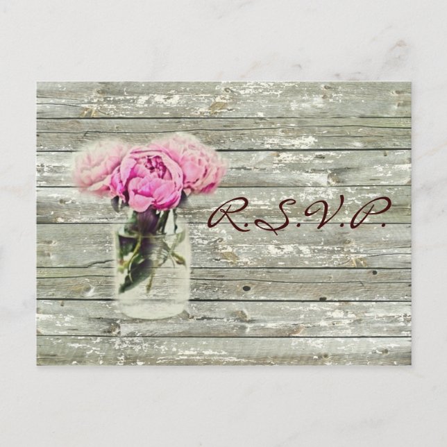 rustikales Land Rose Mason jar Hochzeit rsvp Einladungspostkarte (Vorderseite)