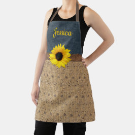 Rustikales Land simulierte Burlap-Denim Sonnenblum Schürze