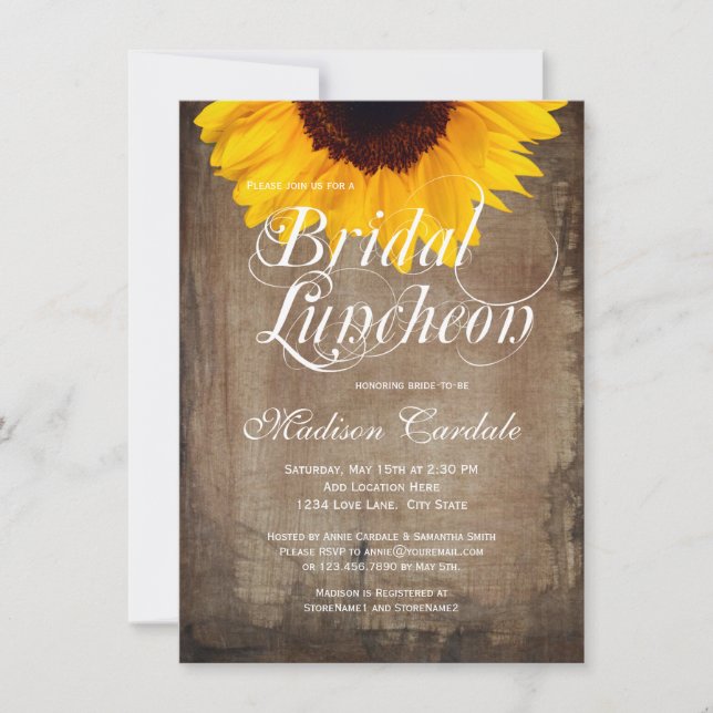 Rustikales Land Sonnenblume Bridal Luncheon Einlad Einladung (Vorderseite)
