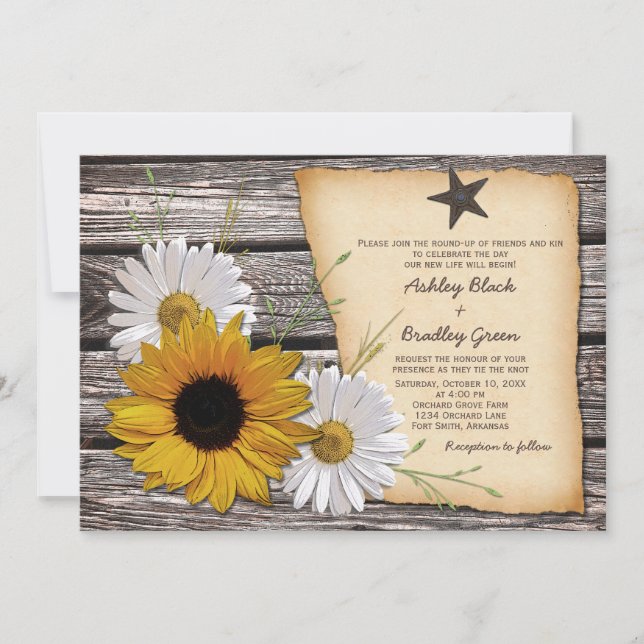 Rustikales Land Sonnenblume Daisy Hochzeit Einladu Einladung (Vorderseite)
