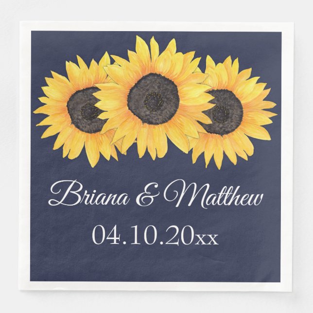 Rustikales Land Sonnenblumen am blauen Abendessen  Serviette (Vorderseite)