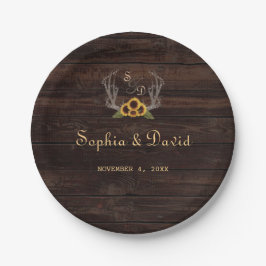 Rustikales Land Sonnenblumen Antler Hochzeit Pappteller