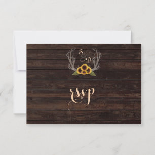Rustikales Land Sonnenblumen Antlers Wedding RSVP Karte