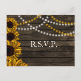 Rustikales Land Sonnenblumen Barholz Hochzeit RSVP Einladungspostkarte