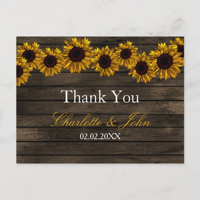 Rustikales Land Sonnenblumen Barn Wood Vielen Dank Postkarte (Vorderseite)