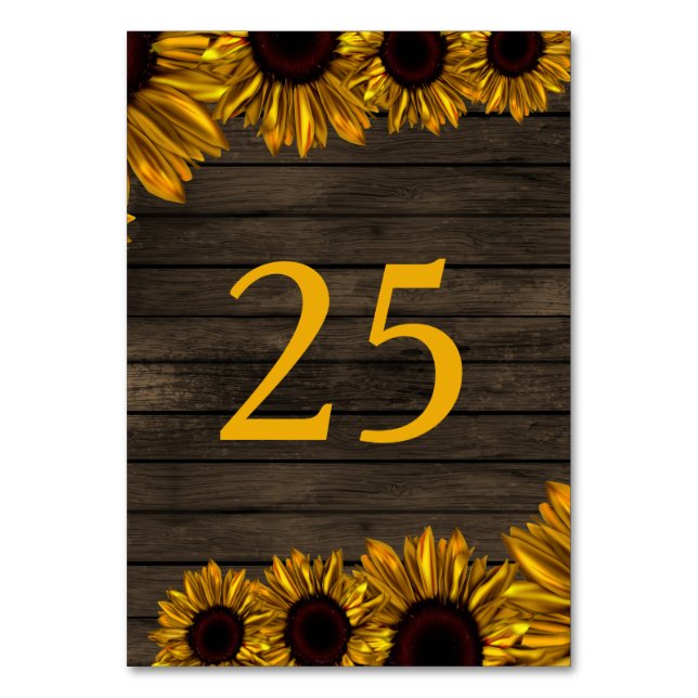 Rustikales Land Sonnenblumen Barnholz Tischnummer (Vorderseite)