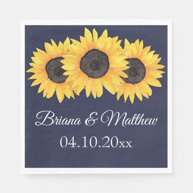 Rustikales Land Sonnenblumen Blaues Mittagessen Na Serviette (Vorderseite)
