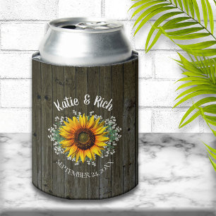 Rustikales Land Sonnenblumen Gastgeschenk Hochzeit Dosenkühler
