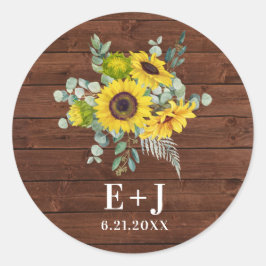 Rustikales Land Sonnenblumen Gastgeschenk Hochzeit Runder Aufkleber