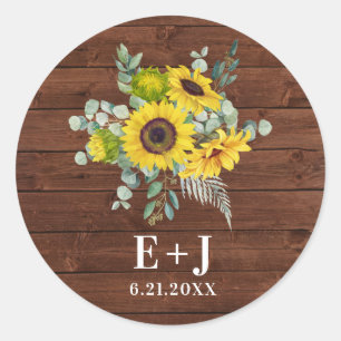 Rustikales Land Sonnenblumen Gastgeschenk Hochzeit Runder Aufkleber