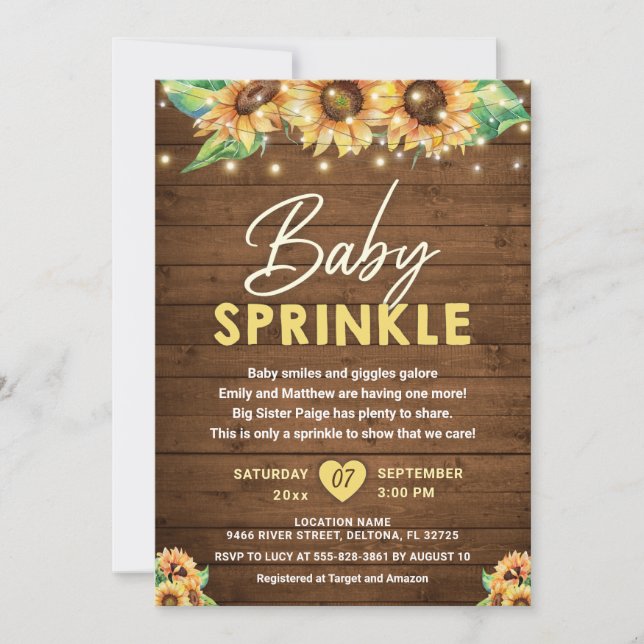Rustikales Land Sonnenblumen Gelbfall Baby Sprinkl Einladung (Vorderseite)