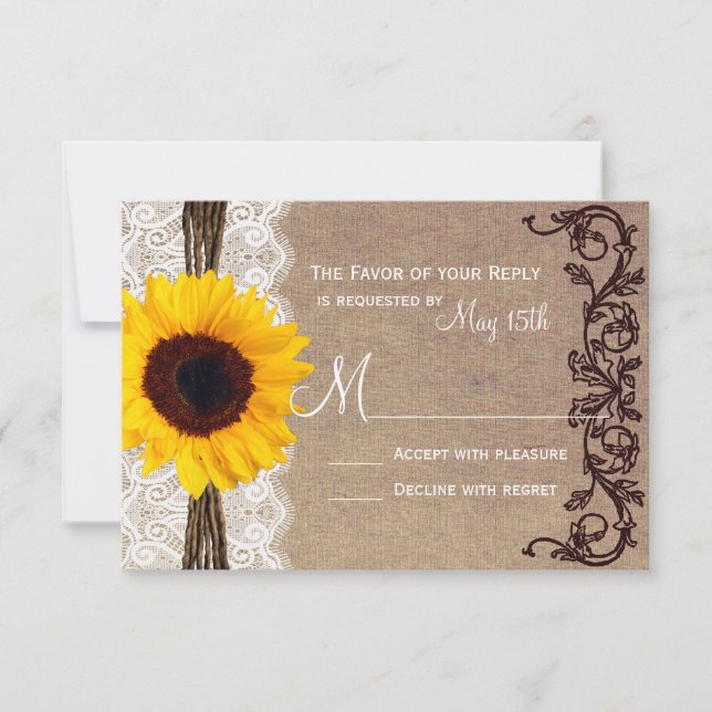 Rustikales Land Sonnenblumen Hochzeit RSVP Reputat Karte (Vorderseite)