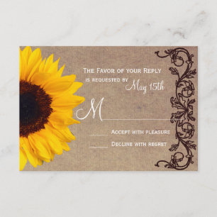 Rustikales Land Sonnenblumen Hochzeit RSVP Reputat Karte