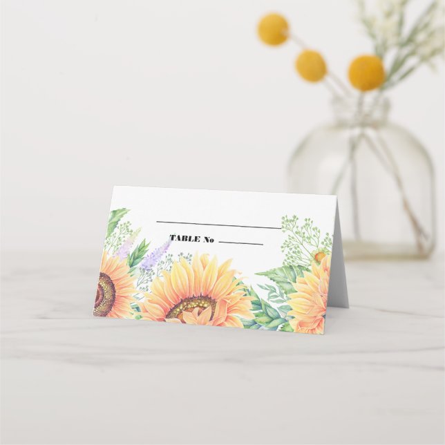 Rustikales Land Sonnenblumen Hochzeitstisch Platzk Platzkarte (Vorderseite)