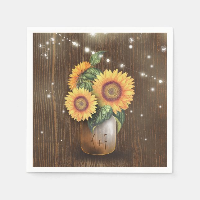 Rustikales Land Sonnenblumen Mason Jar Wedding Serviette (Vorderseite)