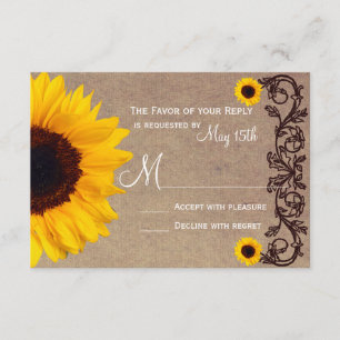 Rustikales Land Sonnenblumen Reben Hochzeit RSVP K Karte