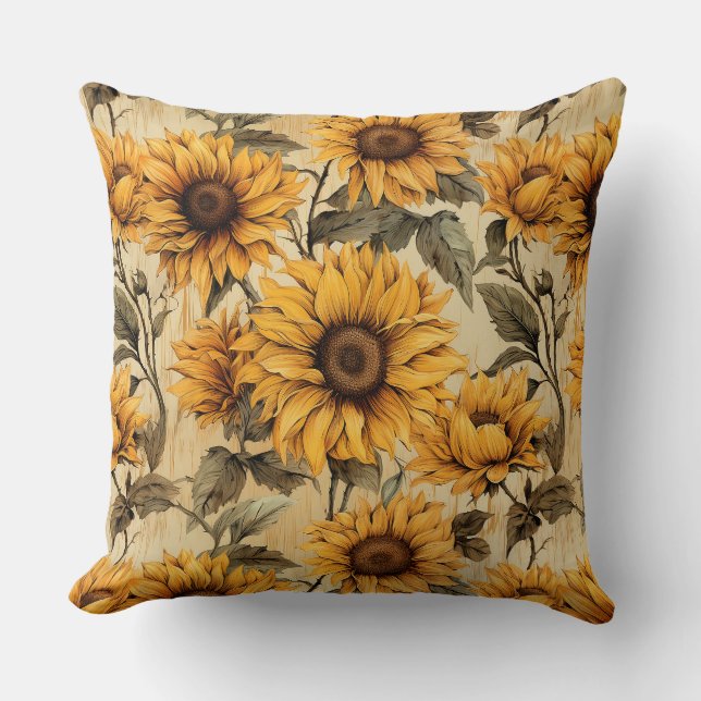 Rustikales Land Sonnenblumen Shabby Chic Blume Kissen (Vorderseite)