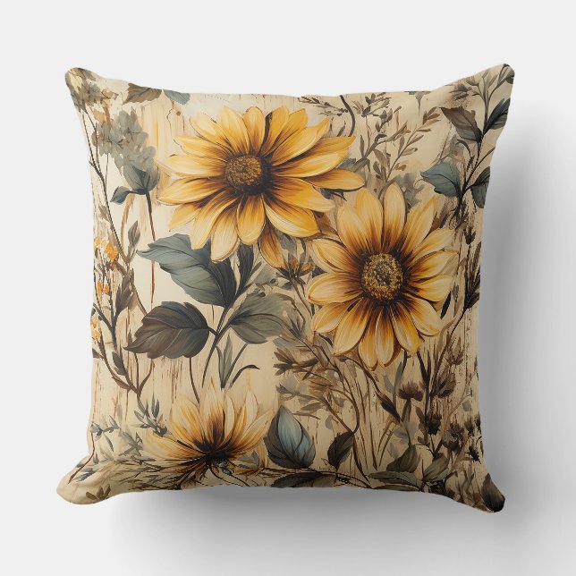 Rustikales Land Sonnenblumen Shabby Chic Blume Kissen (Vorderseite)