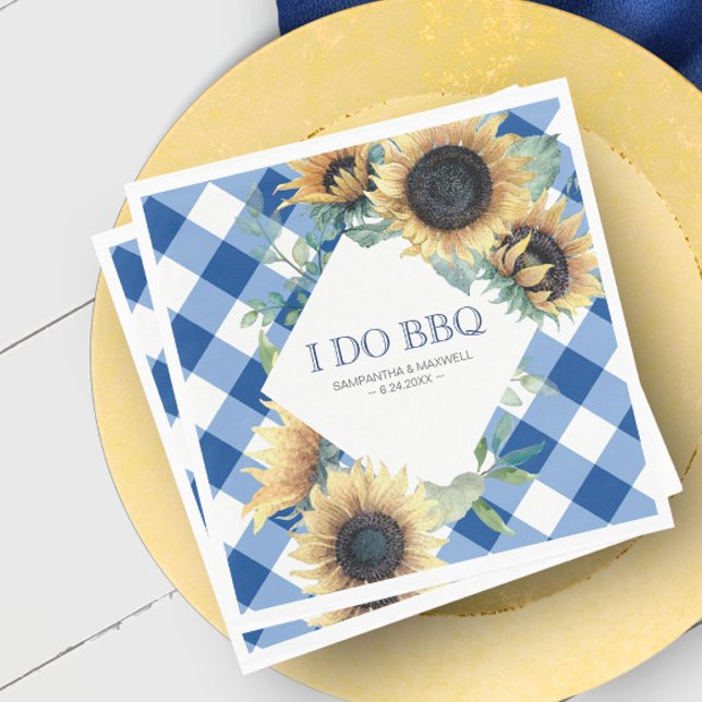 Rustikales Land Sonnenblumen und Blauer Gingham I  Serviette (wedding I do bbq napkins sunflower blue gingham)