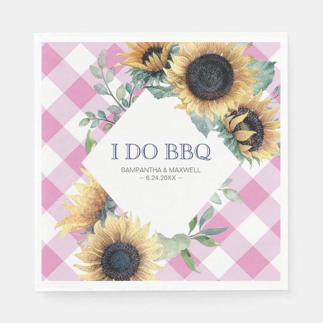 Rustikales Land Sonnenblumen und rosa Gingham I ma Serviette (Vorderseite)