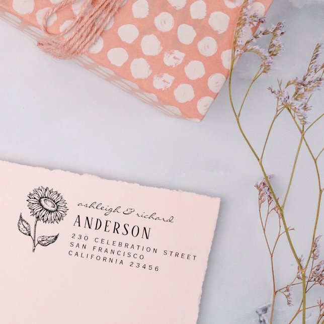 Rustikales Land Sonnenblumennamen und Rücksendeadr Gummistempel (Von Creator hochgeladen)