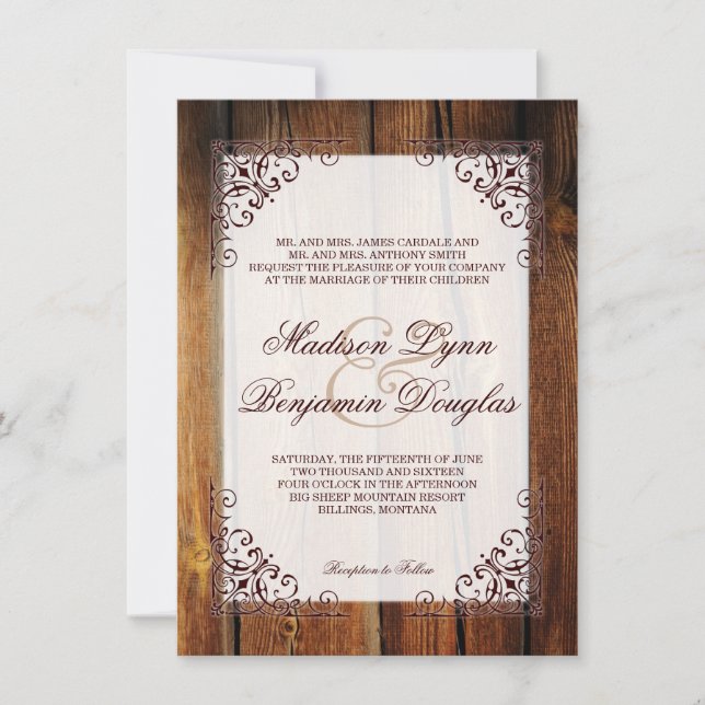 Rustikales Land Stallholz Rahmen Hochzeitseinladun Einladung (Vorderseite)