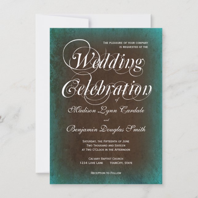 Rustikales Land Türkis Braun Hochzeitseinladungen Einladung (Vorderseite)