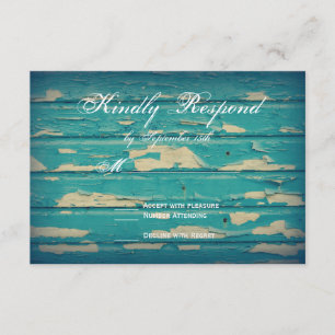 Rustikales Land Türkisfarbenes Holz Hochzeitskarte RSVP Karte