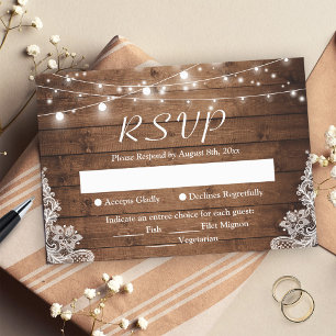 Rustikales Land Twinkle Lights Lace Barn Wood UAWG RSVP Karte