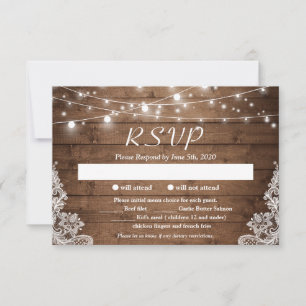 Rustikales Land Twinkle Lights Lace Barn Wood UAWG RSVP Karte